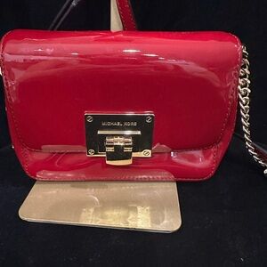 Michael Kors Glossy Red Crossbody Bag with Gold Chain